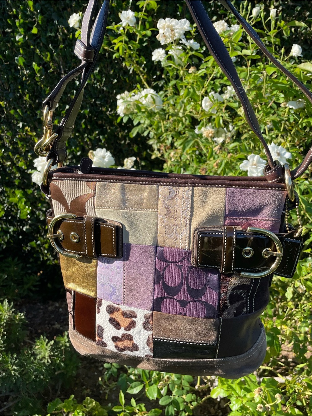 Coach Y2K Vintage Patchwork Suede Pony Hair Leather Shoulder Crossbody Bag